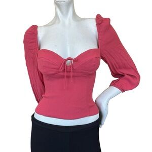 Aritzia Wilfred Novella Long Puff Sleeve Milkmaid Cottage Blouse in Rosy Red XS